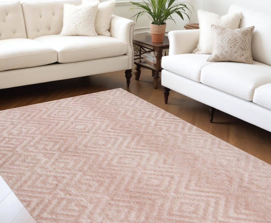 10 x 13 Pink & Ivory Geometric Stain Resistant Rug