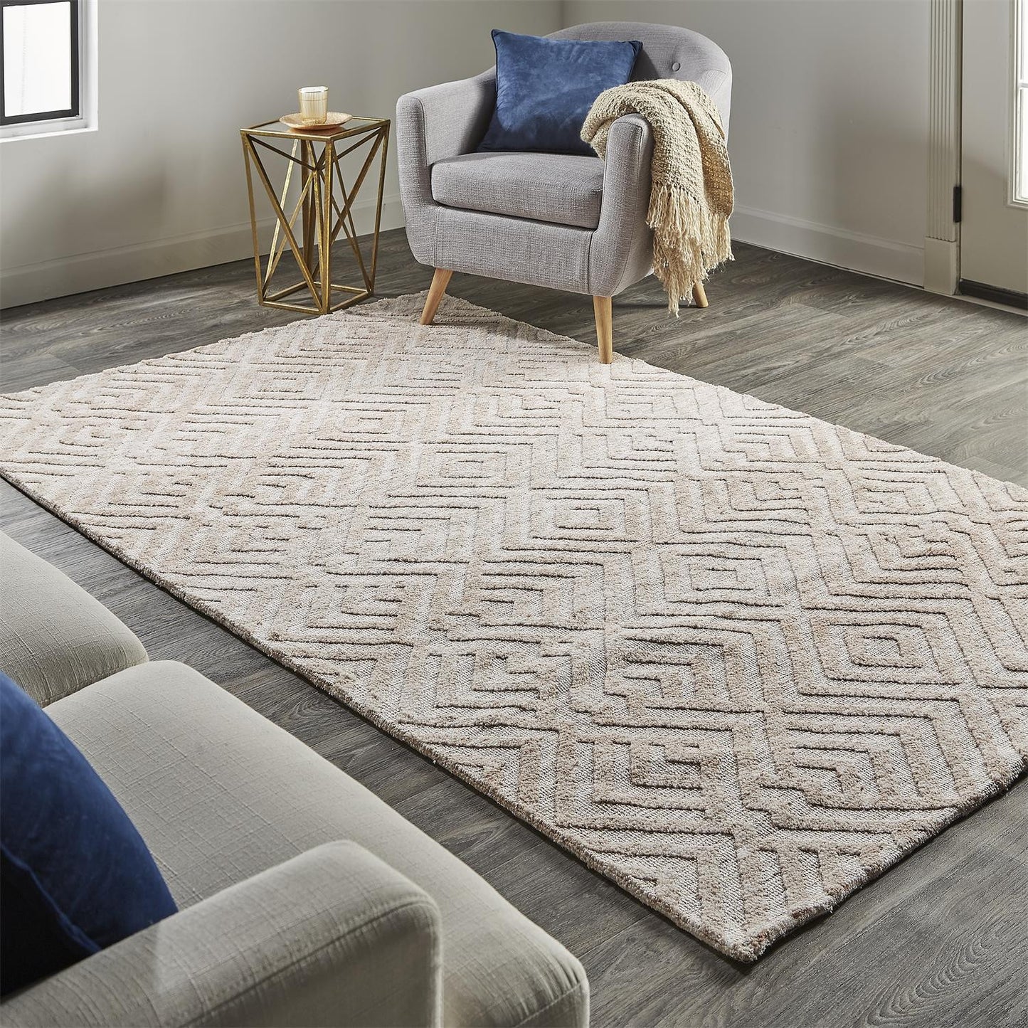 10 x 13 Pink & Ivory Geometric Stain Resistant Rug