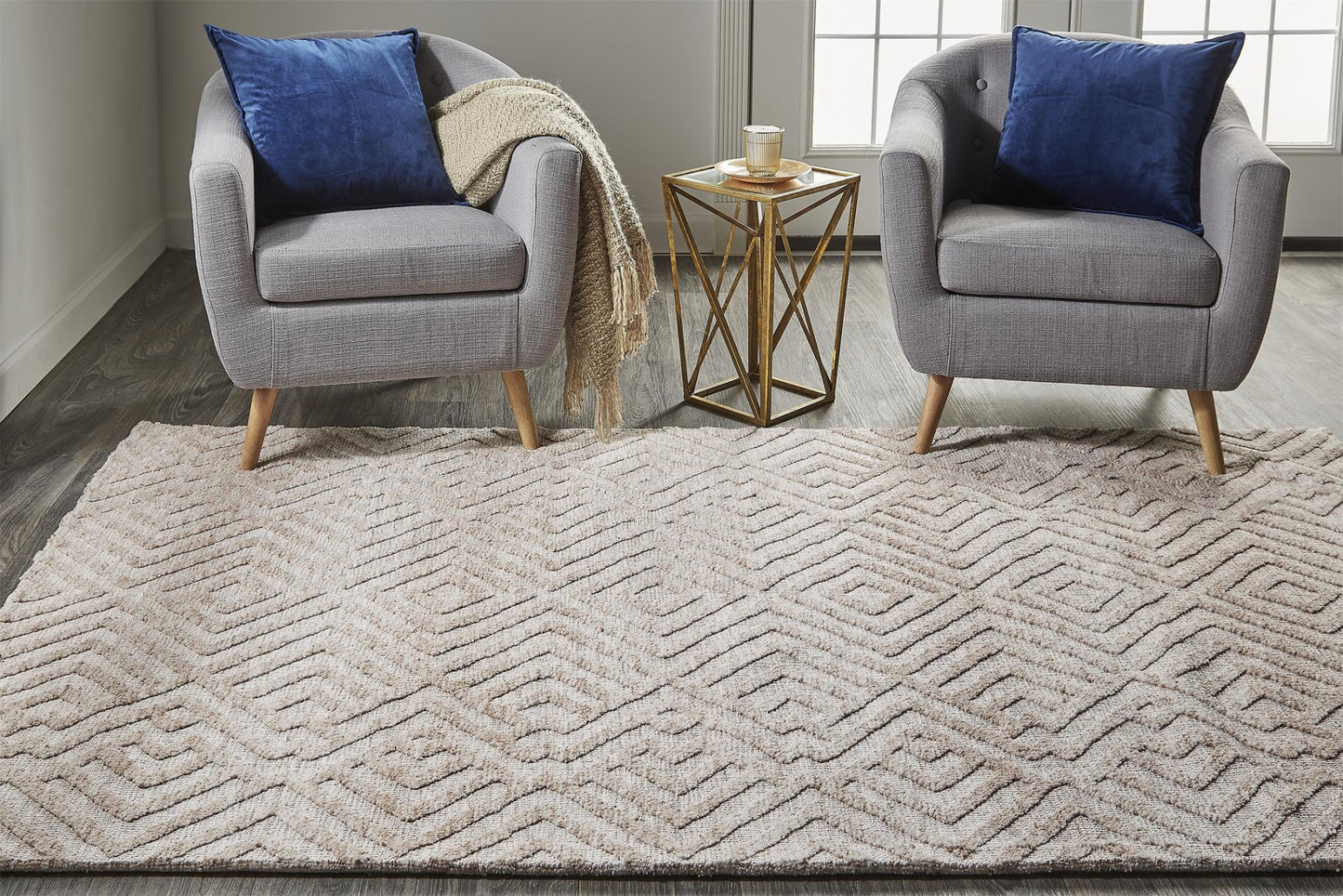 10 x 13 Pink & Ivory Geometric Stain Resistant Rug