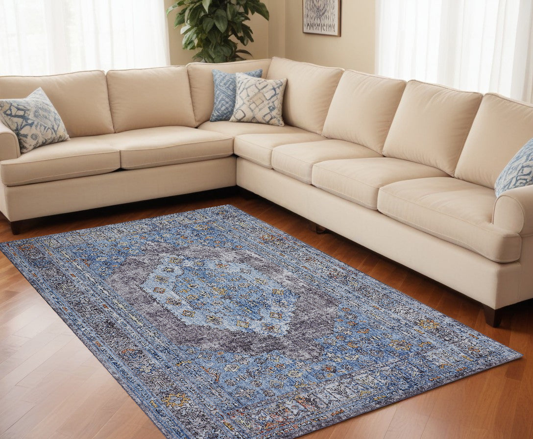 8 x 10 Blue & Gray Floral Rug