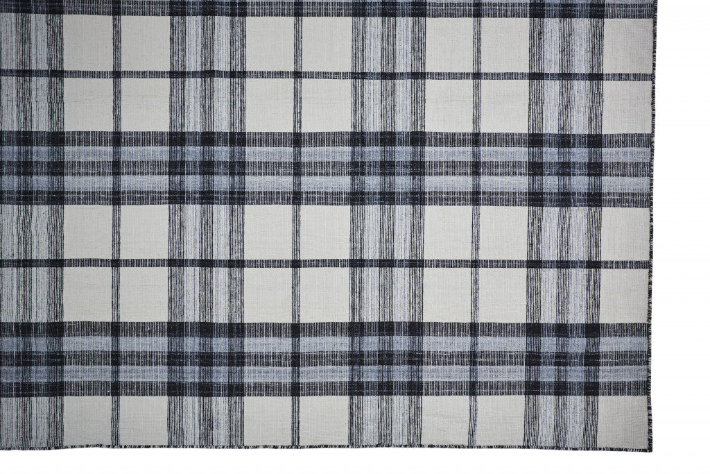 8 x 10 Ivory Blue & Black Hand Woven Stain Resistant Rug