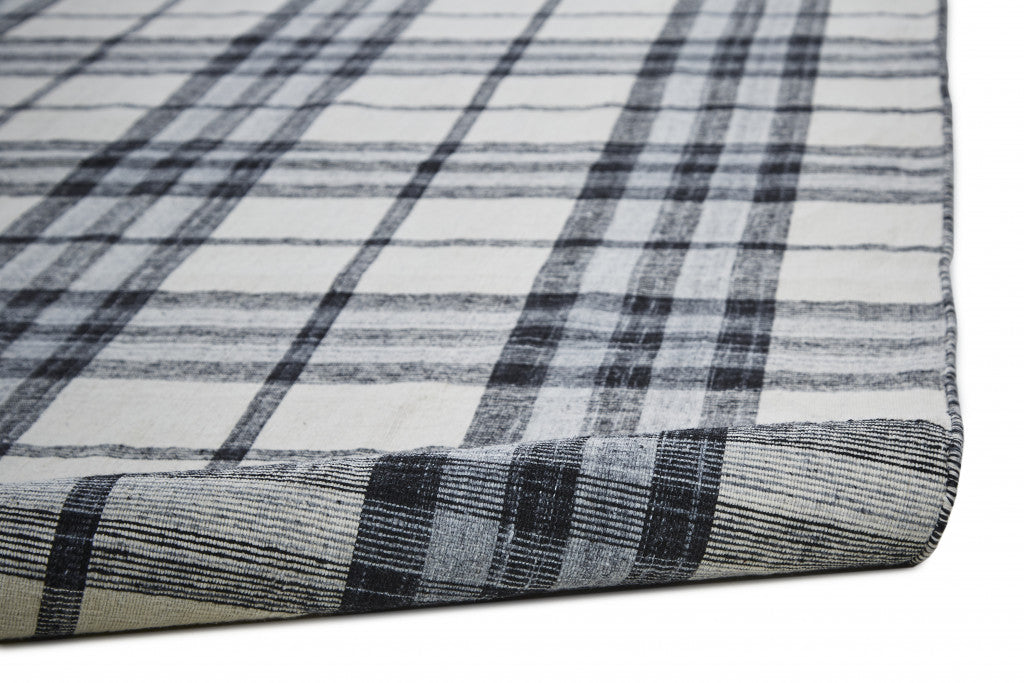 8 x 10 Ivory Blue & Black Hand Woven Stain Resistant Rug