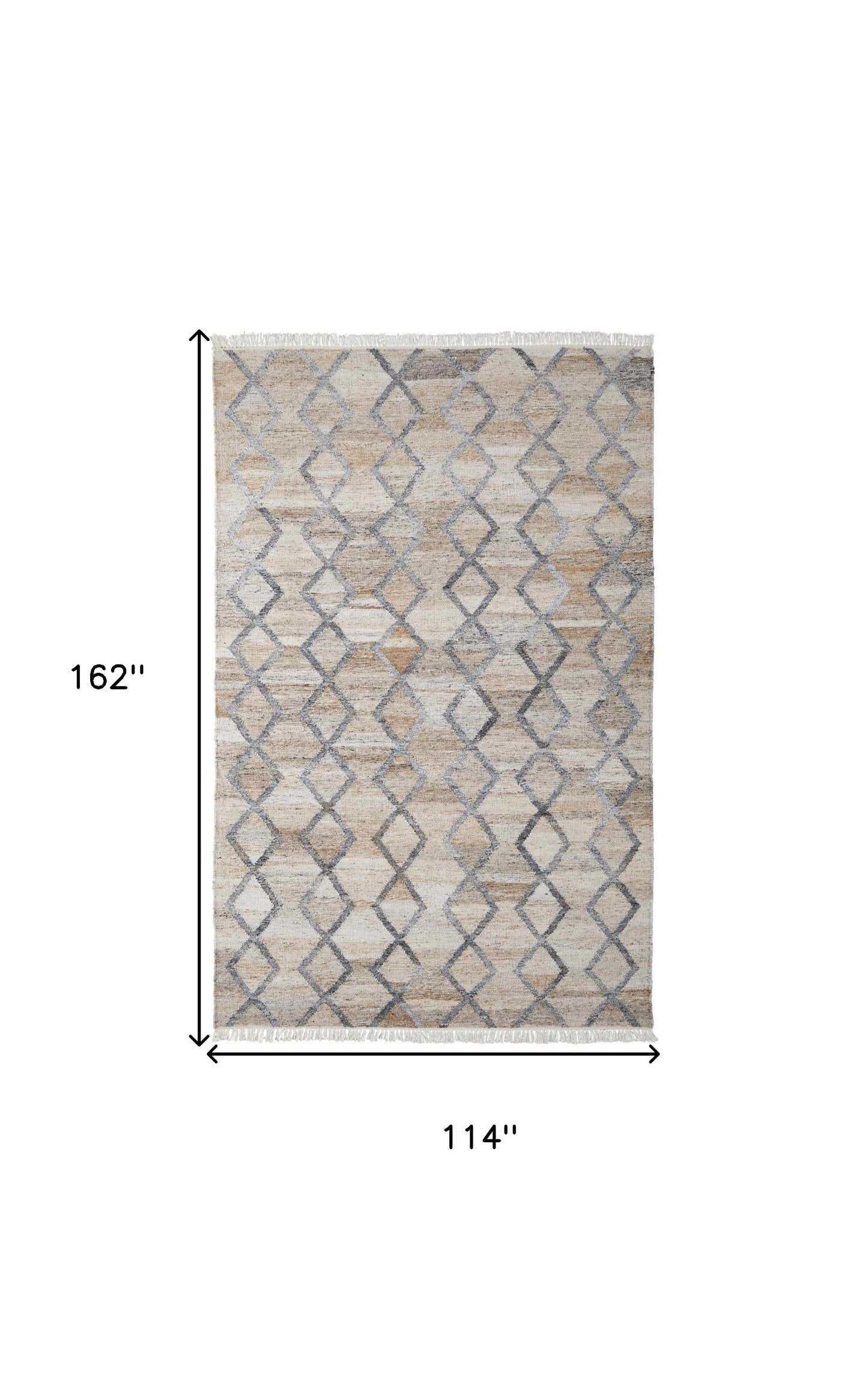 10 x 13 Gray Ivory & Tan Geometric Hand Woven Stain Resistant Rug With Fringe