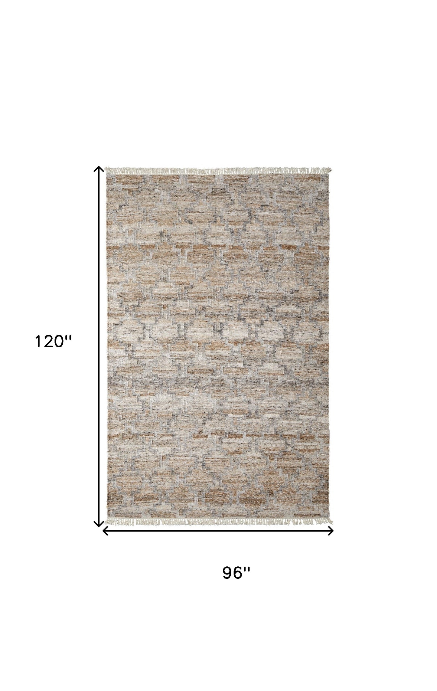 8 x 10 Tan Gray & Ivory Geometric Hand Woven Stain Resistant Rug With Fringe