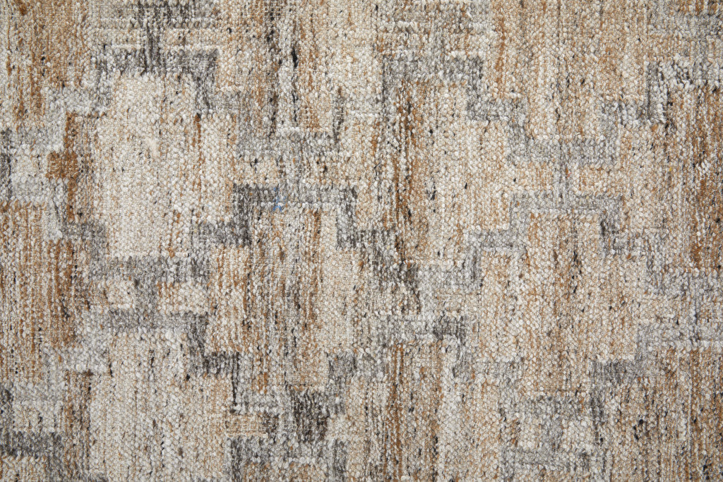 10 x 13 Tan Gray & Ivory Geometric Hand Woven Stain Resistant Rug With Fringe