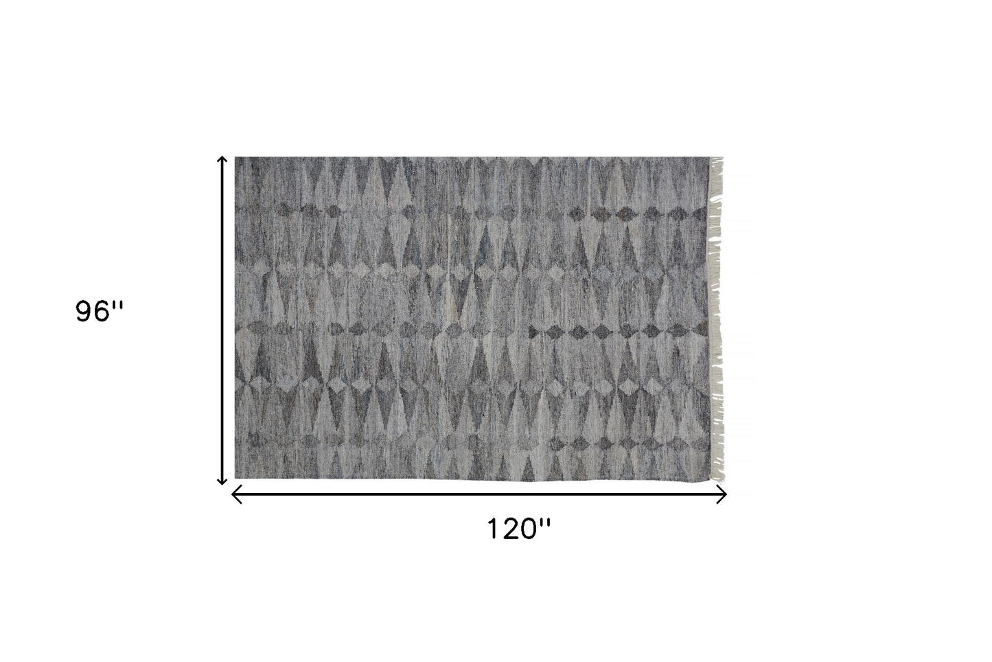 8 x 10 Gray Silver & Ivory Geometric Hand Woven Stain Resistant Rug With Fringe