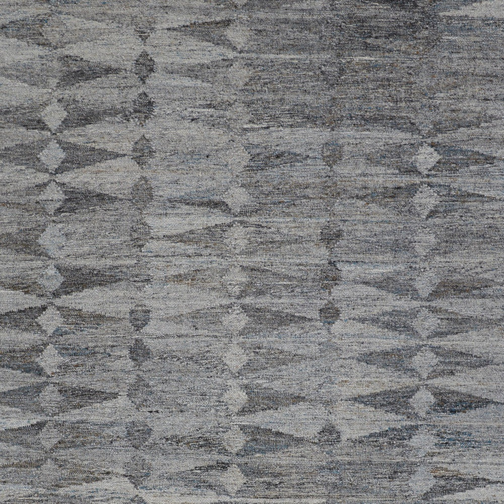 10 x 13 Gray & Black Geometric Hand Woven Rug With Fringe