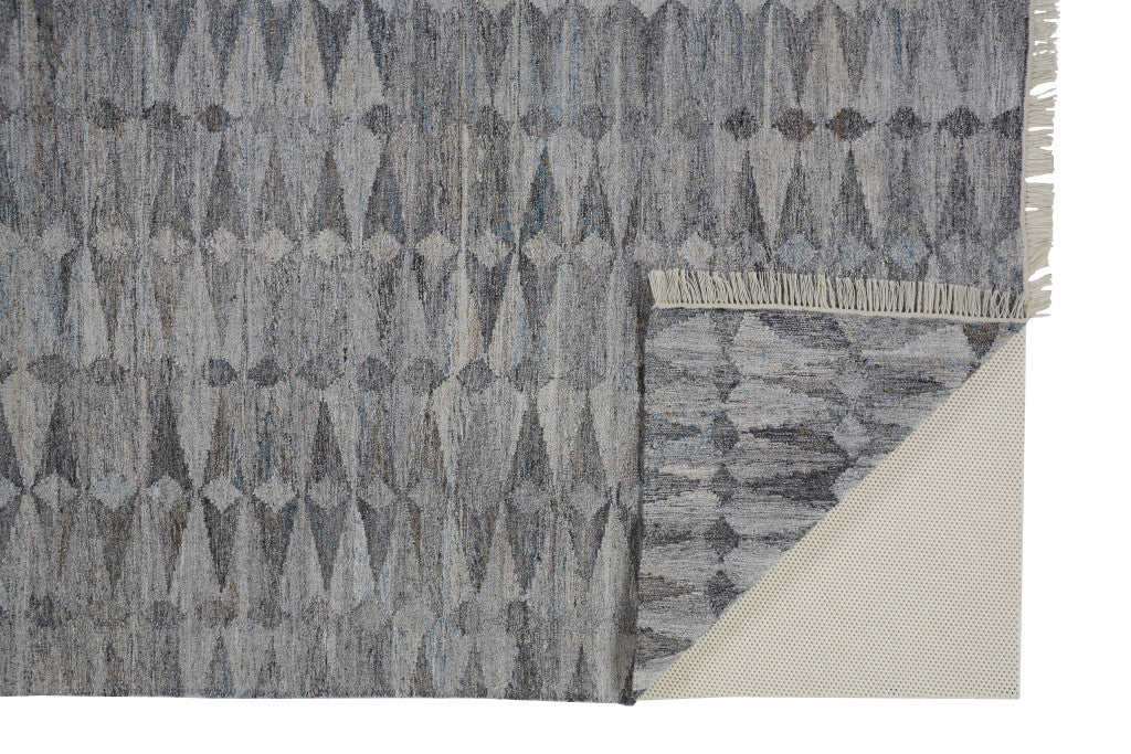 10 x 13 Gray & Black Geometric Hand Woven Rug With Fringe