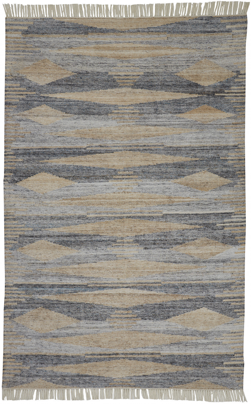 10 x 13 Gray Black & Brown Hand Woven Rug With Fringe