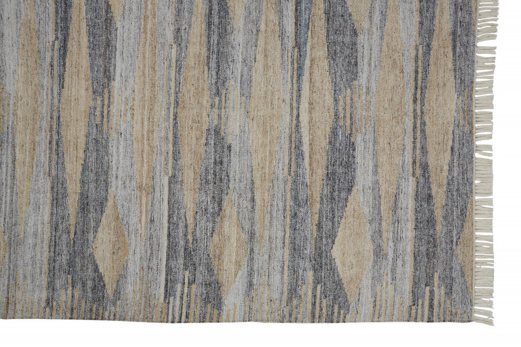 10 x 13 Gray Black & Brown Hand Woven Rug With Fringe
