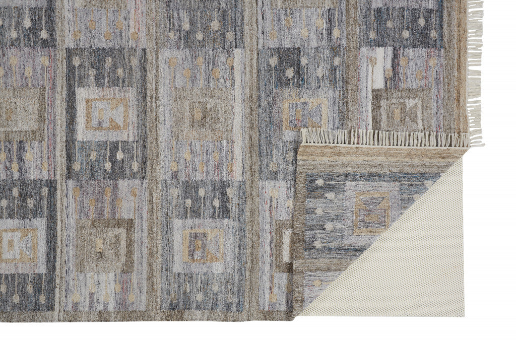 10 x 13 Gray Black & Brown Geometric Hand Woven Rug With Fringe