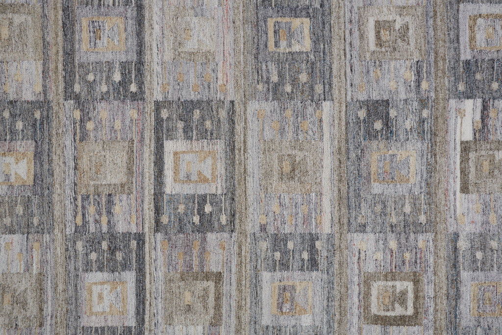 10 x 13 Gray Black & Brown Geometric Hand Woven Rug With Fringe