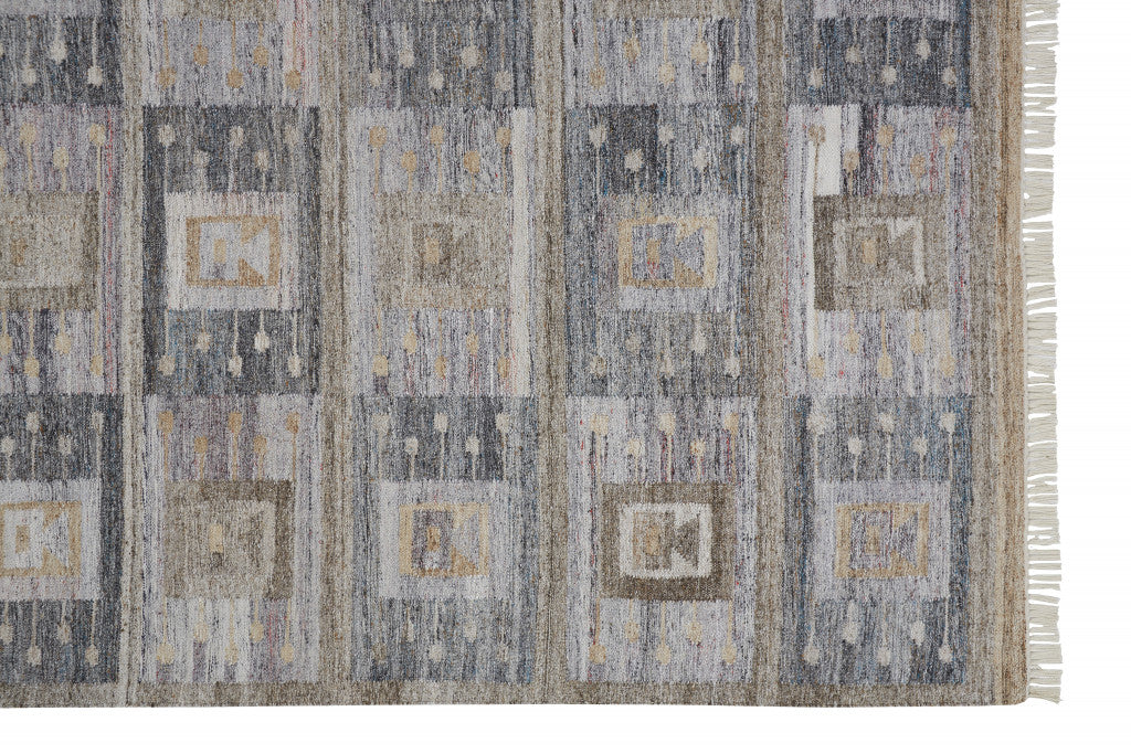 10 x 13 Gray Black & Brown Geometric Hand Woven Rug With Fringe