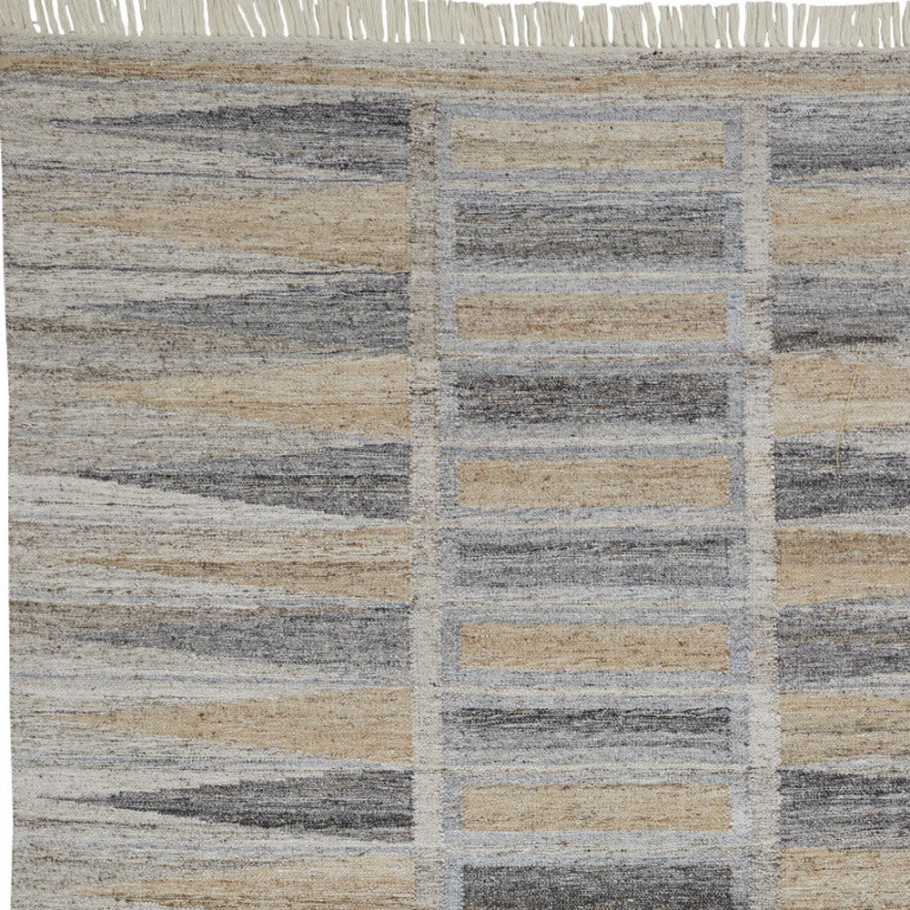 8 x 10 Tan Gray & Taupe Geometric Hand Woven Stain Resistant Rug With Fringe