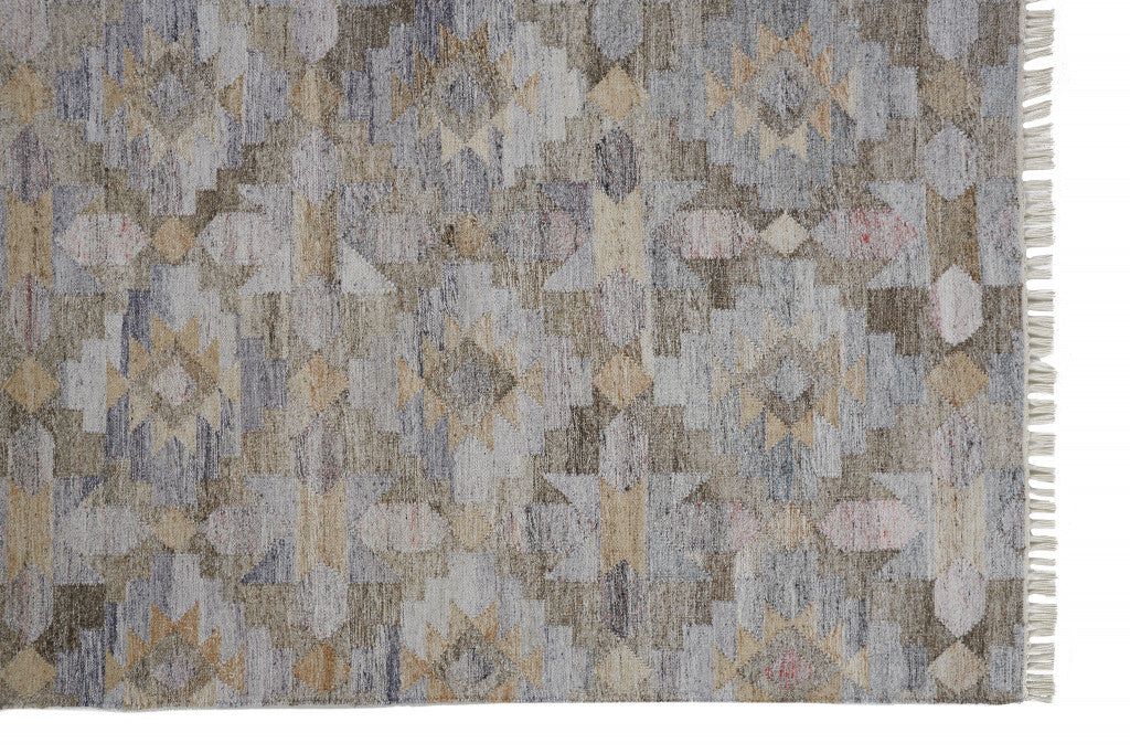 9 x 12 Gray Black & Brown Geometric Hand Woven Rug With Fringe