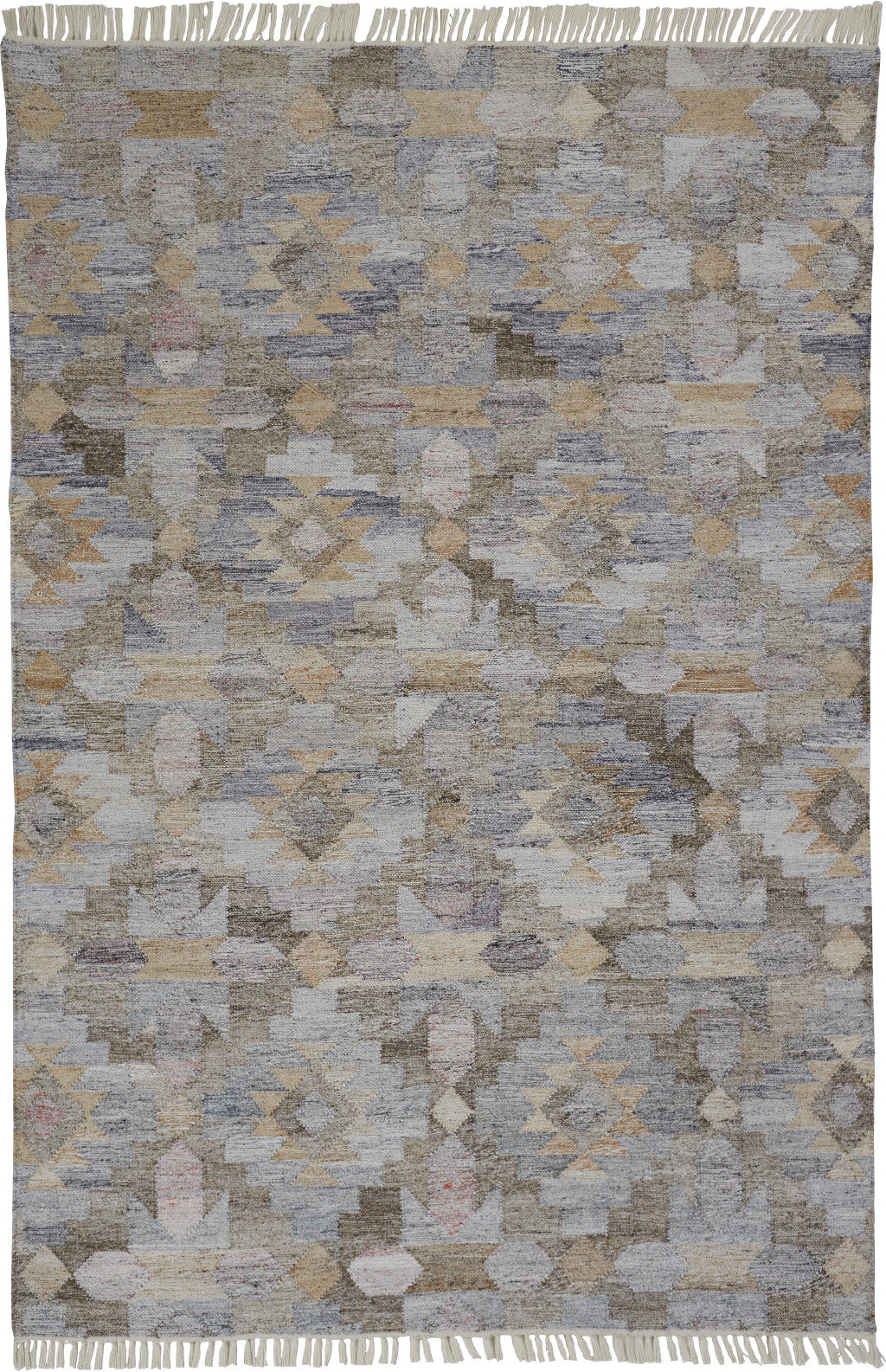 10 x 13 Gray & Brown Geometric Hand Woven Rug With Fringe