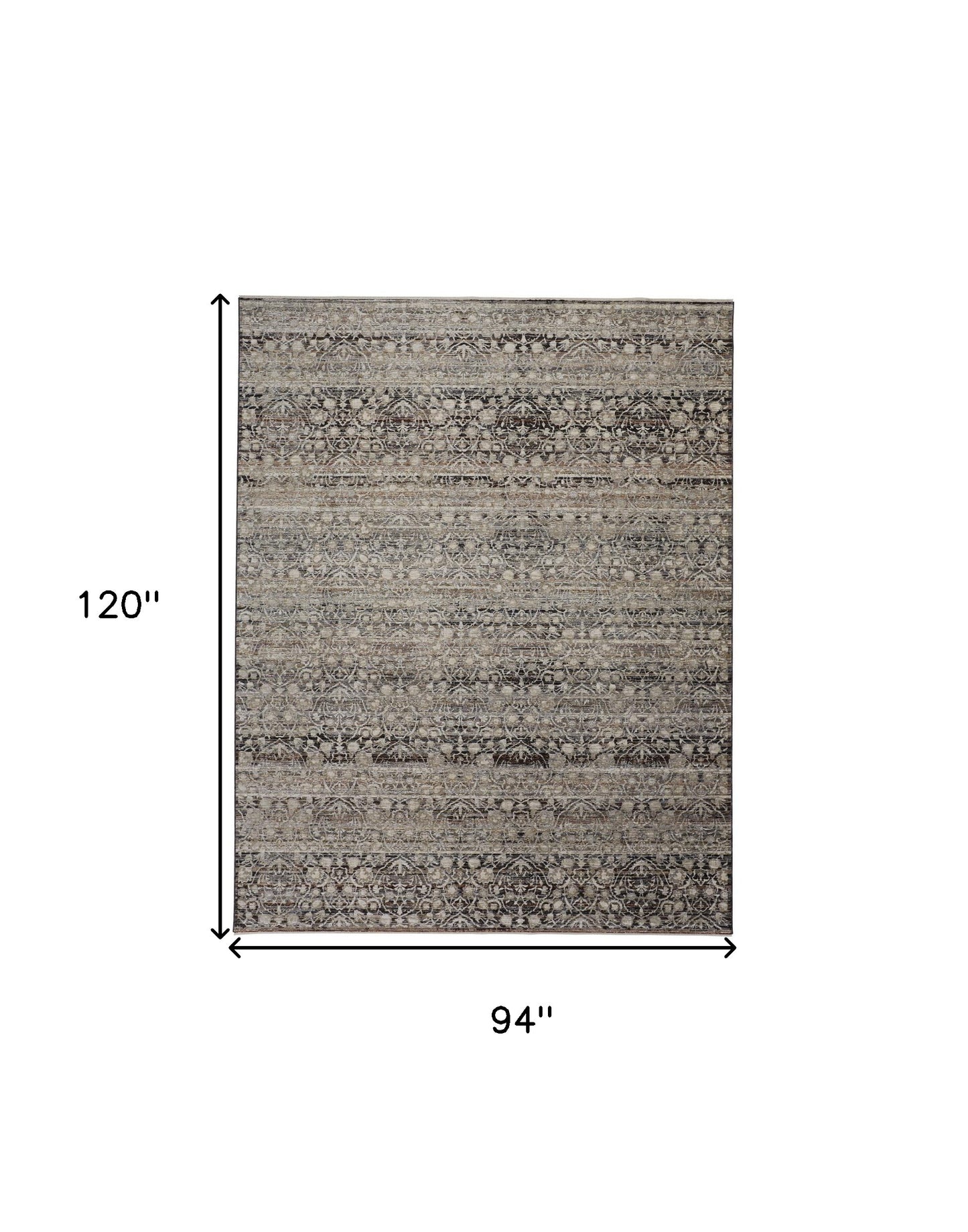 8 x 10 Gray Ivory & Tan Distressed Rug With Fringe
