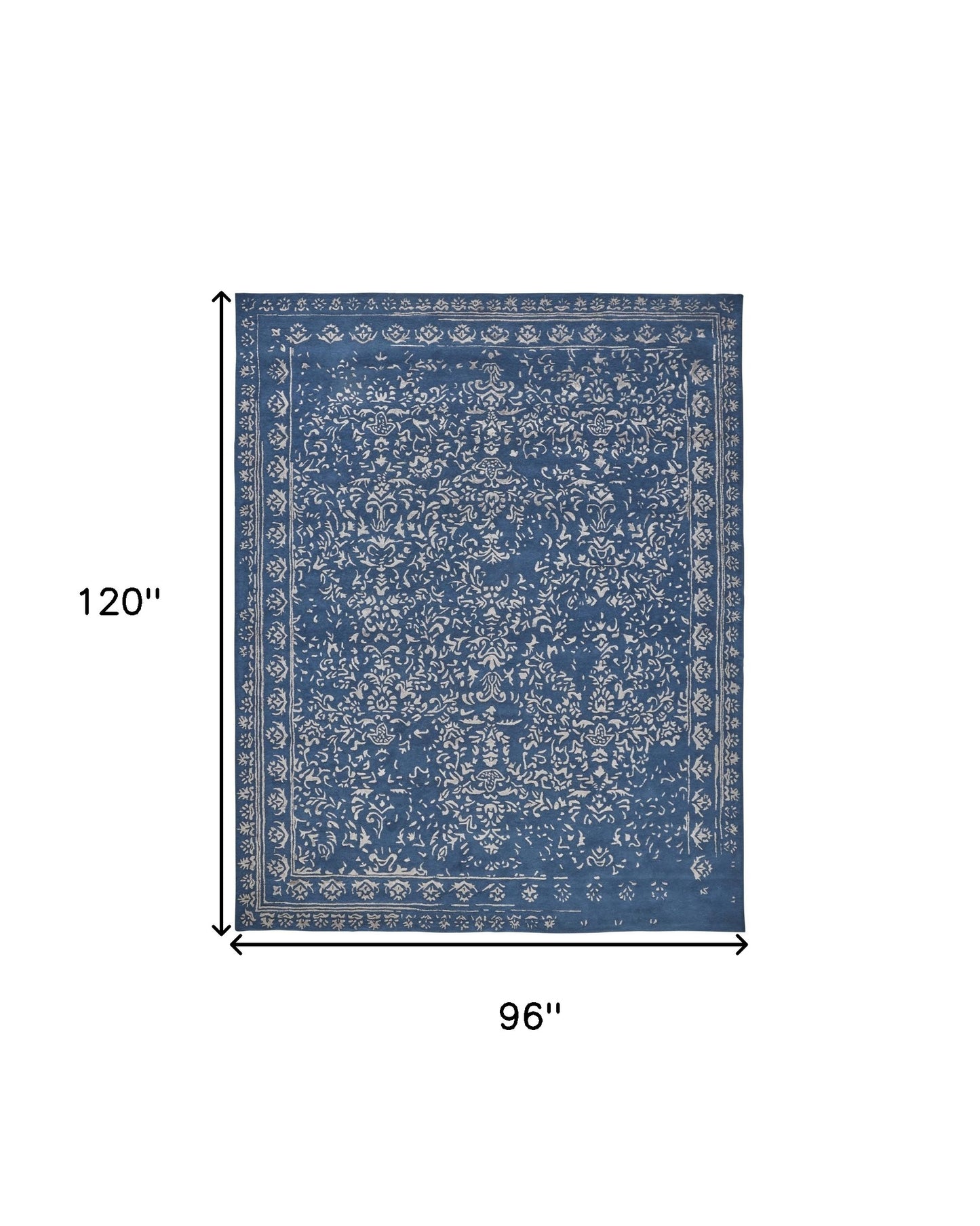 8 x 10 Blue & Silver Wool Floral Tufted Handmade Distressed Rug