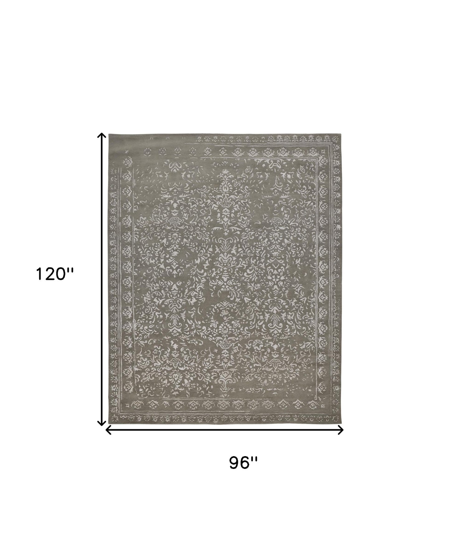 8 x 10 Gray Taupe & Silver Wool Floral Tufted Handmade Distressed Rug
