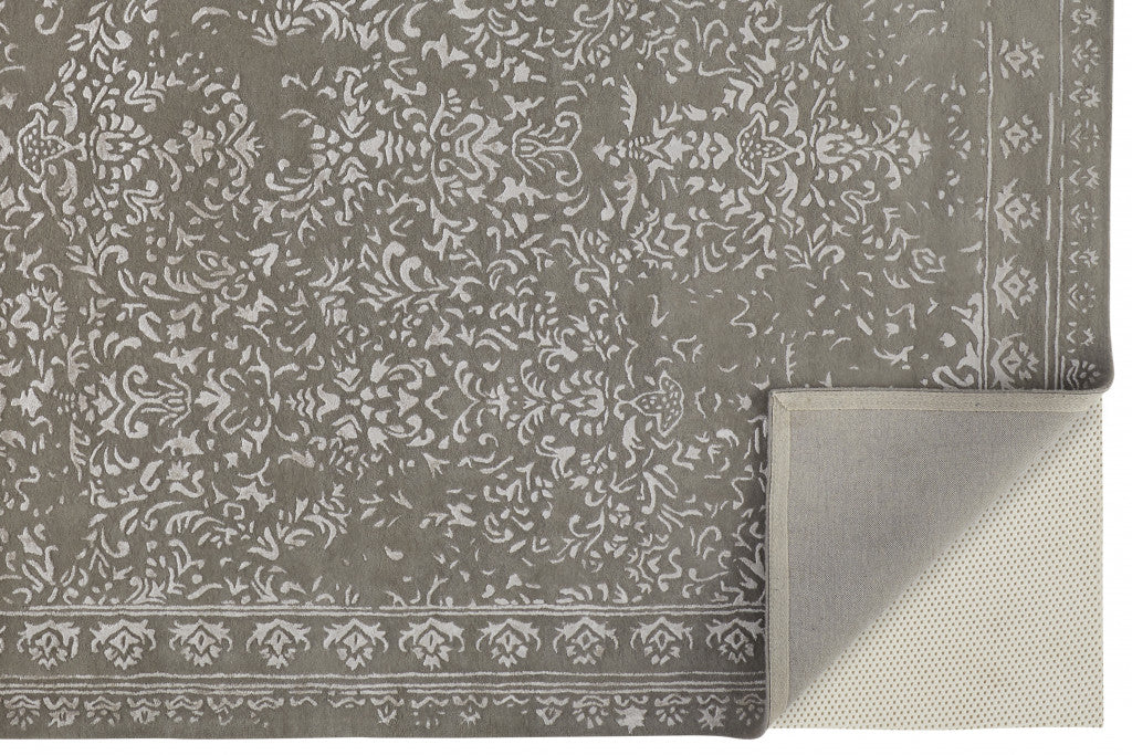 8 x 10 Gray Taupe & Silver Wool Floral Tufted Handmade Distressed Rug