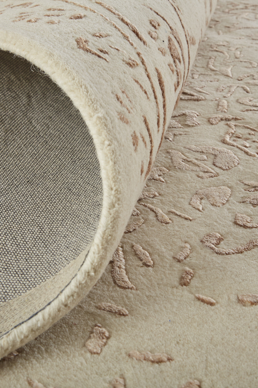 8 x 10 Ivory Tan & Pink Wool Floral Tufted Handmade Distressed Rug