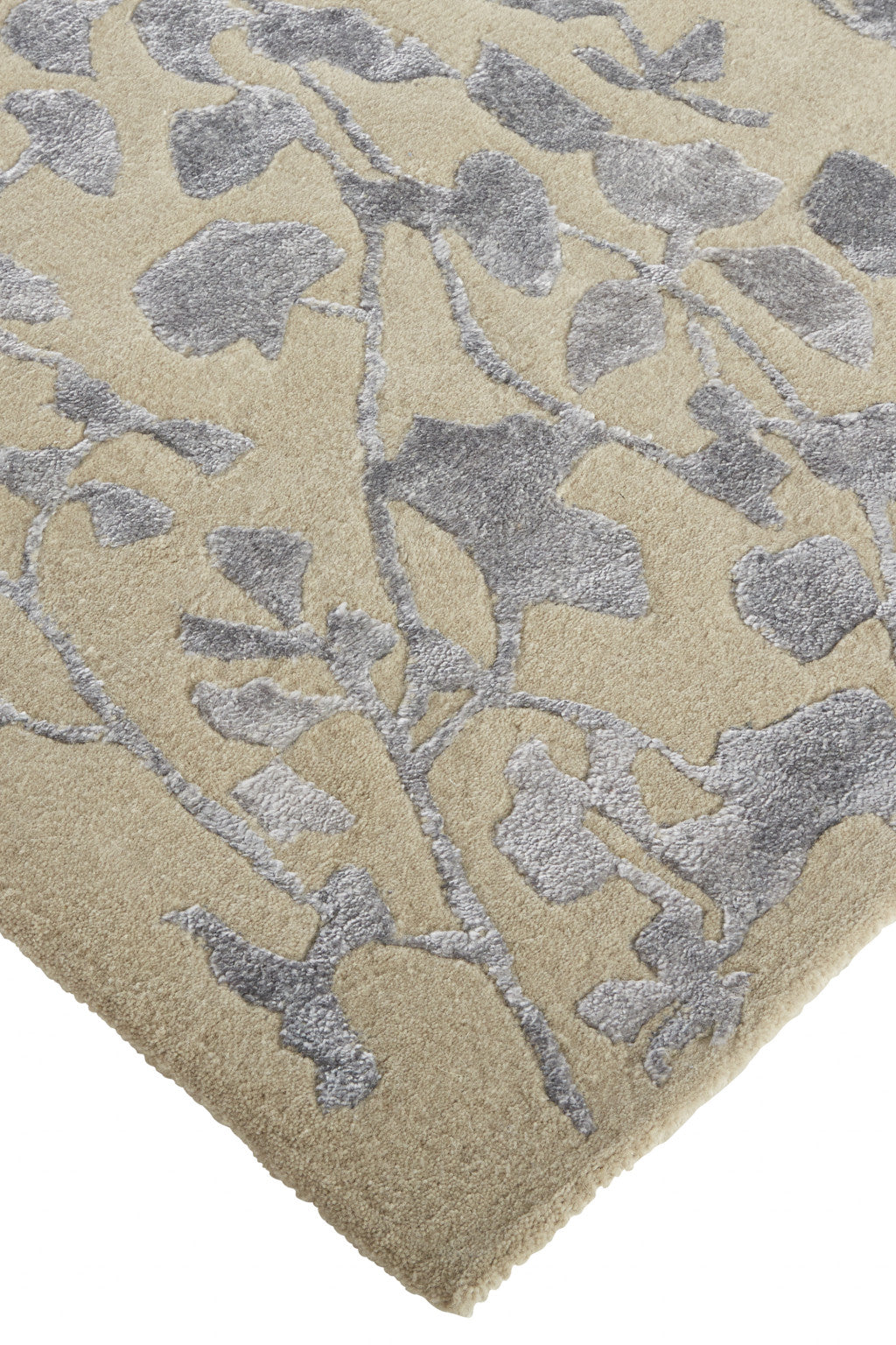 9 x 12 Tan Silver & Gray Wool Floral Tufted Handmade Rug