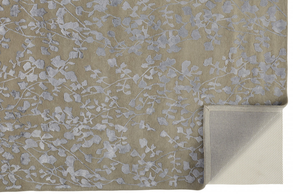 9 x 12 Tan Silver & Gray Wool Floral Tufted Handmade Rug