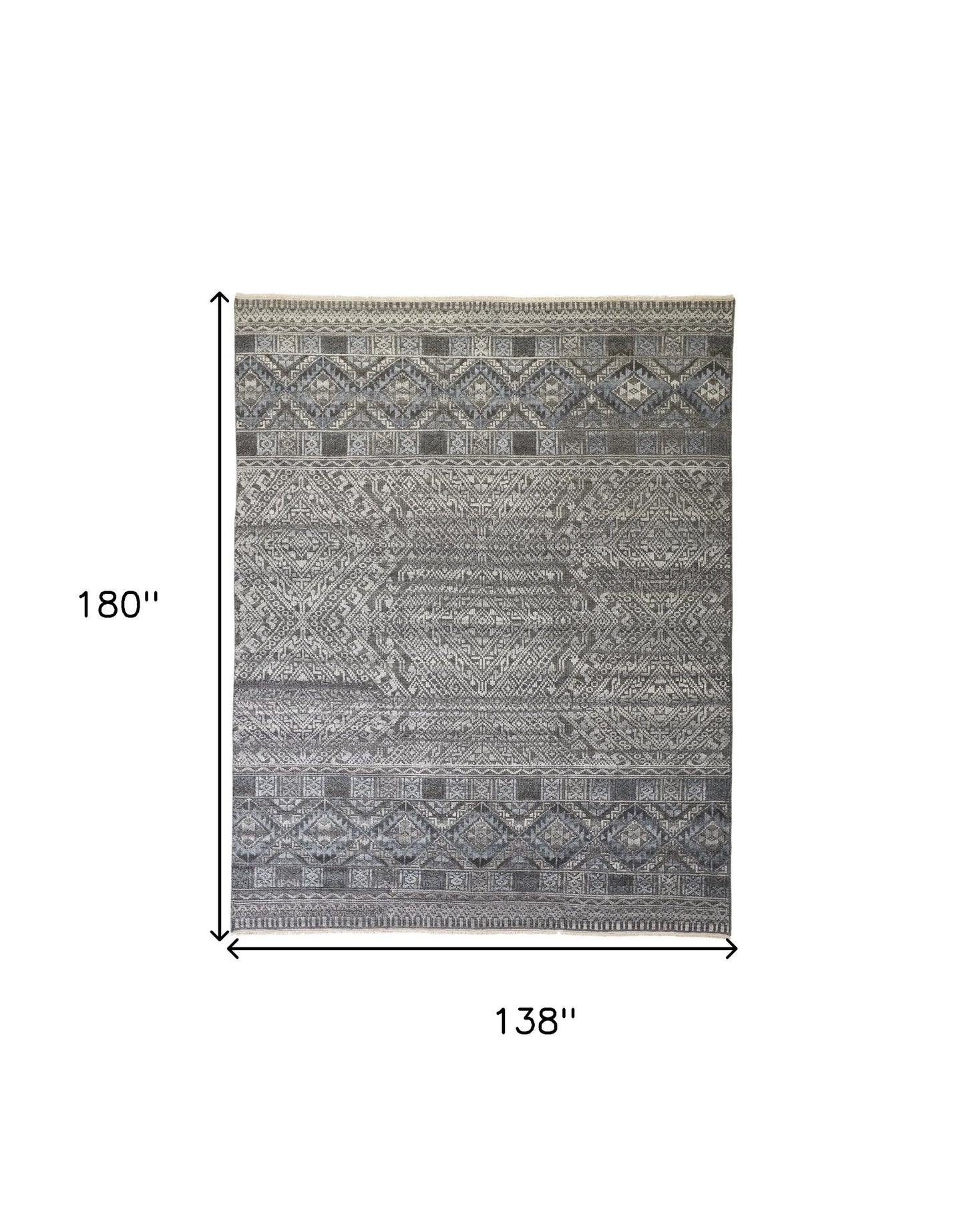 12 x 15 Gray Ivory & Blue Geometric Hand Knotted Rug
