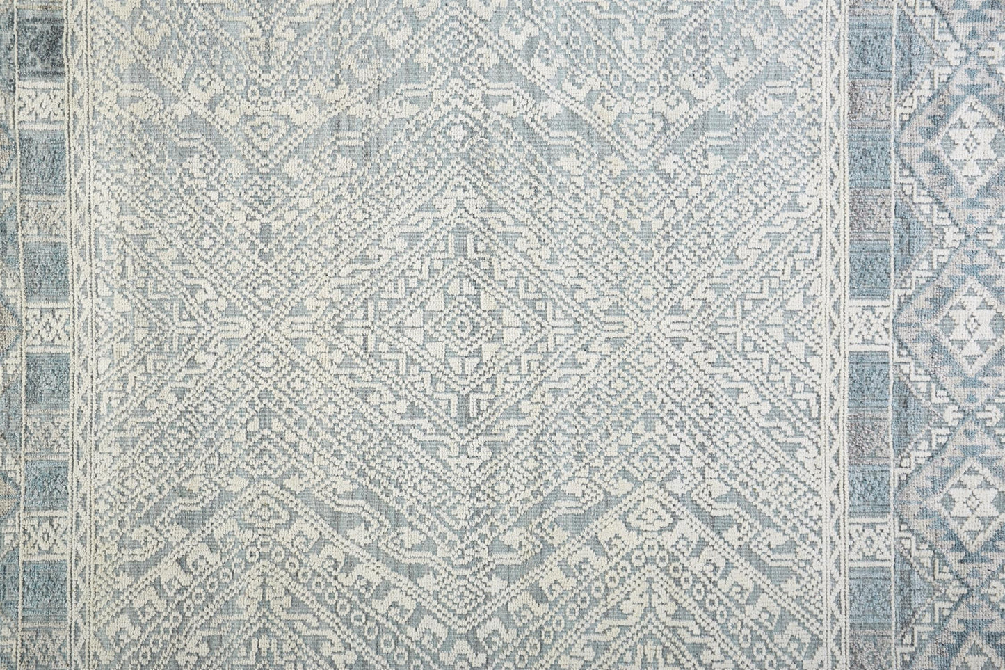9 x 12 Ivory Blue & Gray Geometric Hand Knotted Rug