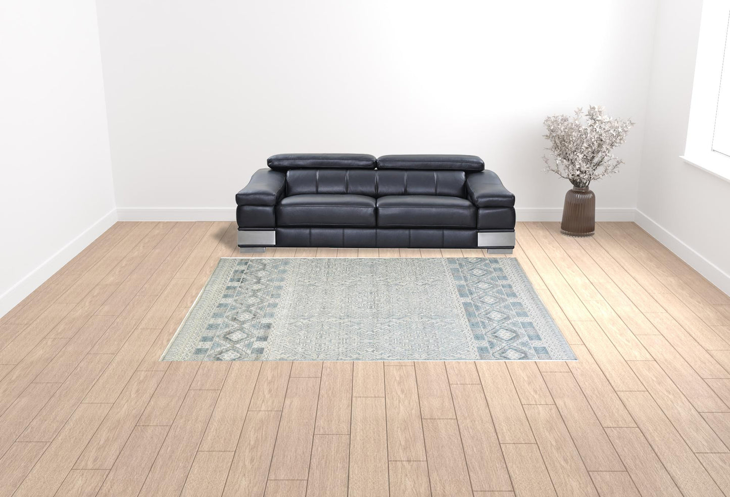 9 x 12 Ivory Blue & Gray Geometric Hand Knotted Rug