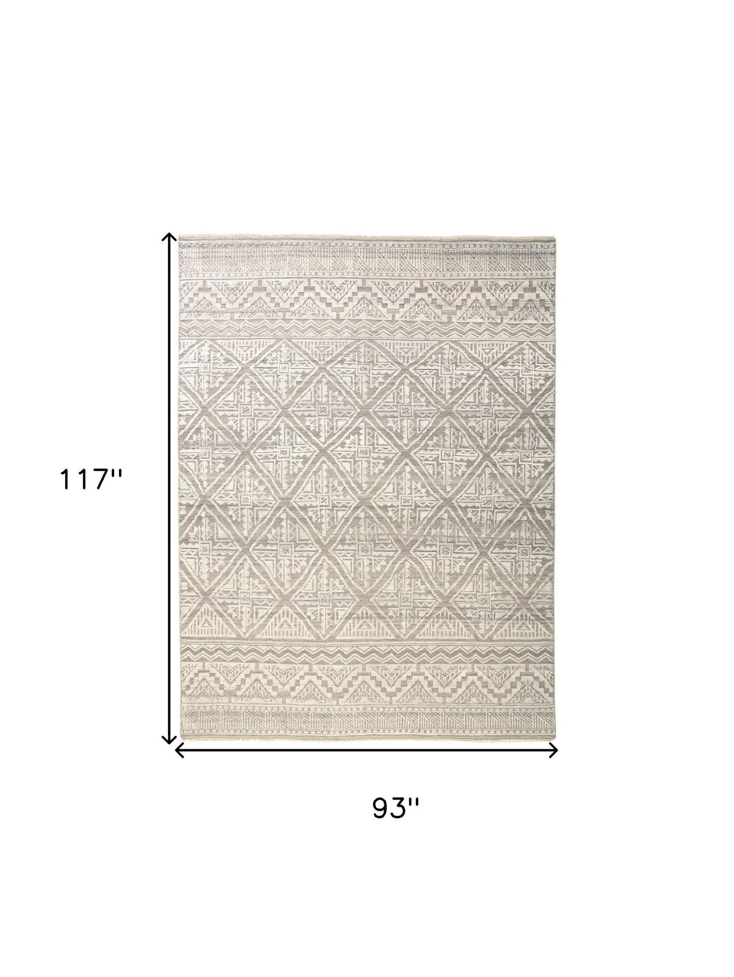 8 x 10 Ivory Tan & Gray Geometric Hand Knotted Rug