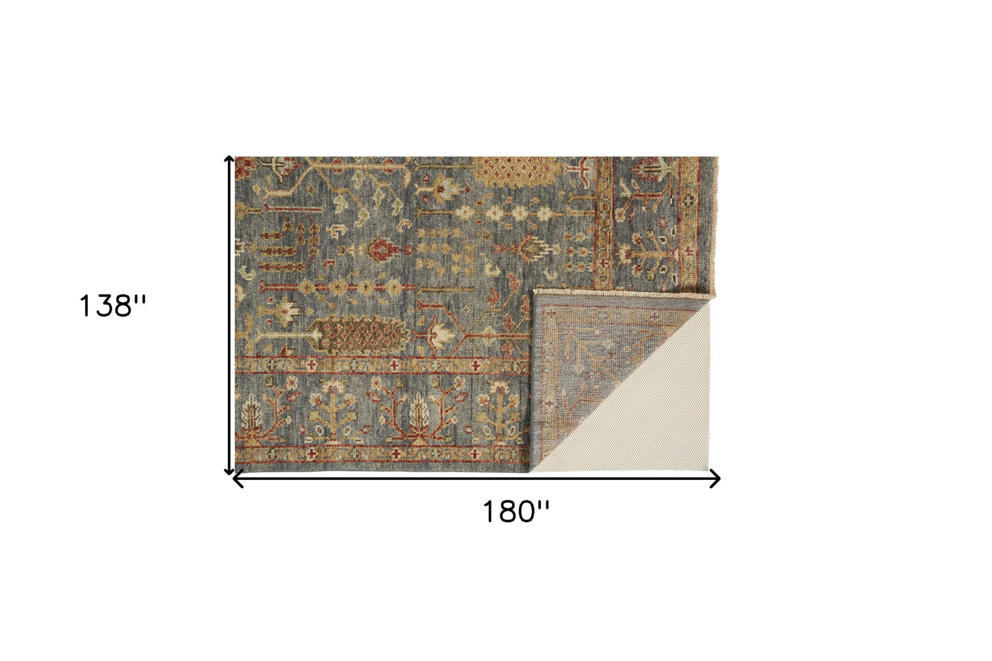 12 x 15 Gray Gold & Red Wool Floral Hand Knotted Stain Resistant Rug With Fringe
