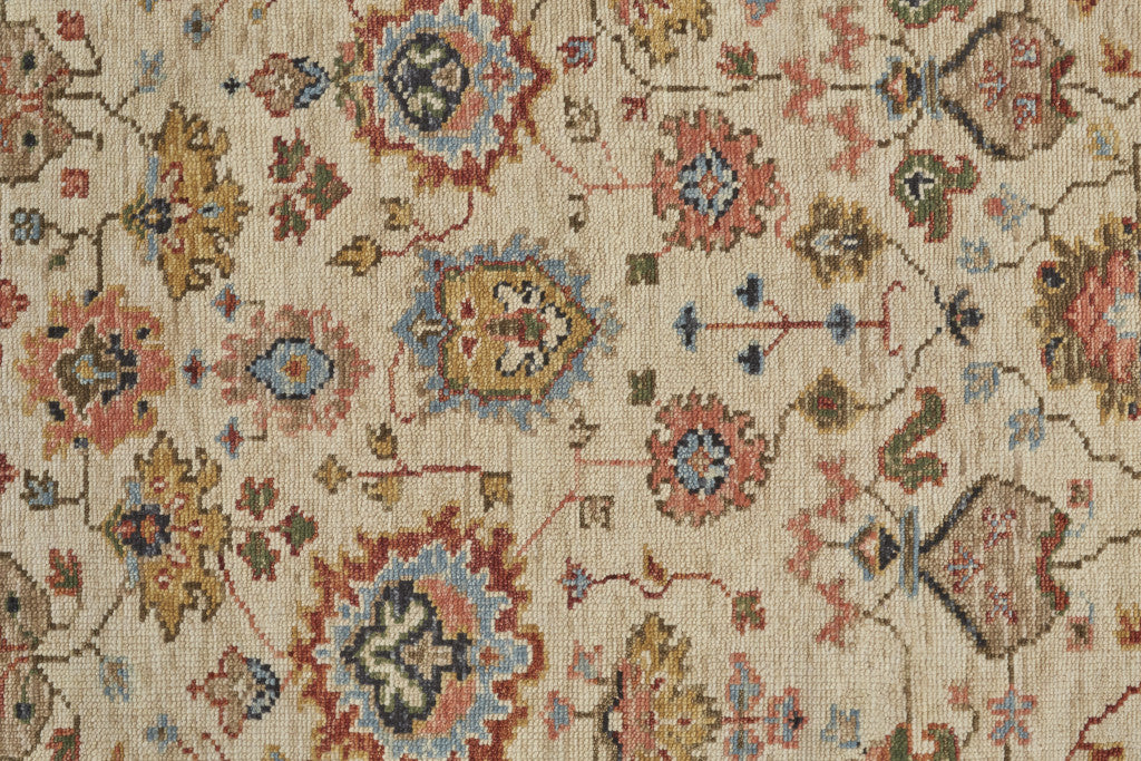 8 x 10 Ivory Red & Blue Wool Floral Hand Knotted Stain Resistant Rug
