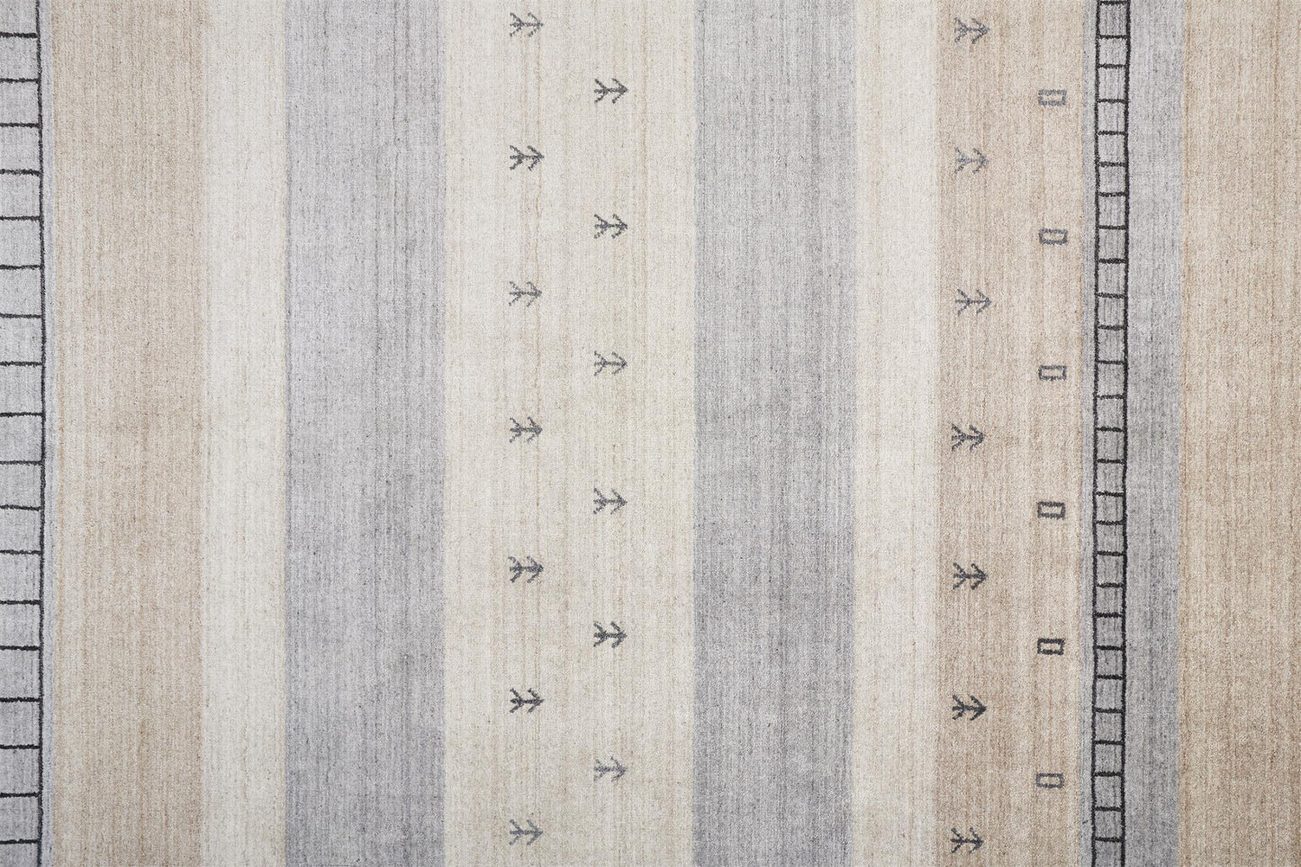 8 x 10 Ivory Tan & Gray Wool Striped Hand Knotted Stain Resistant Rug