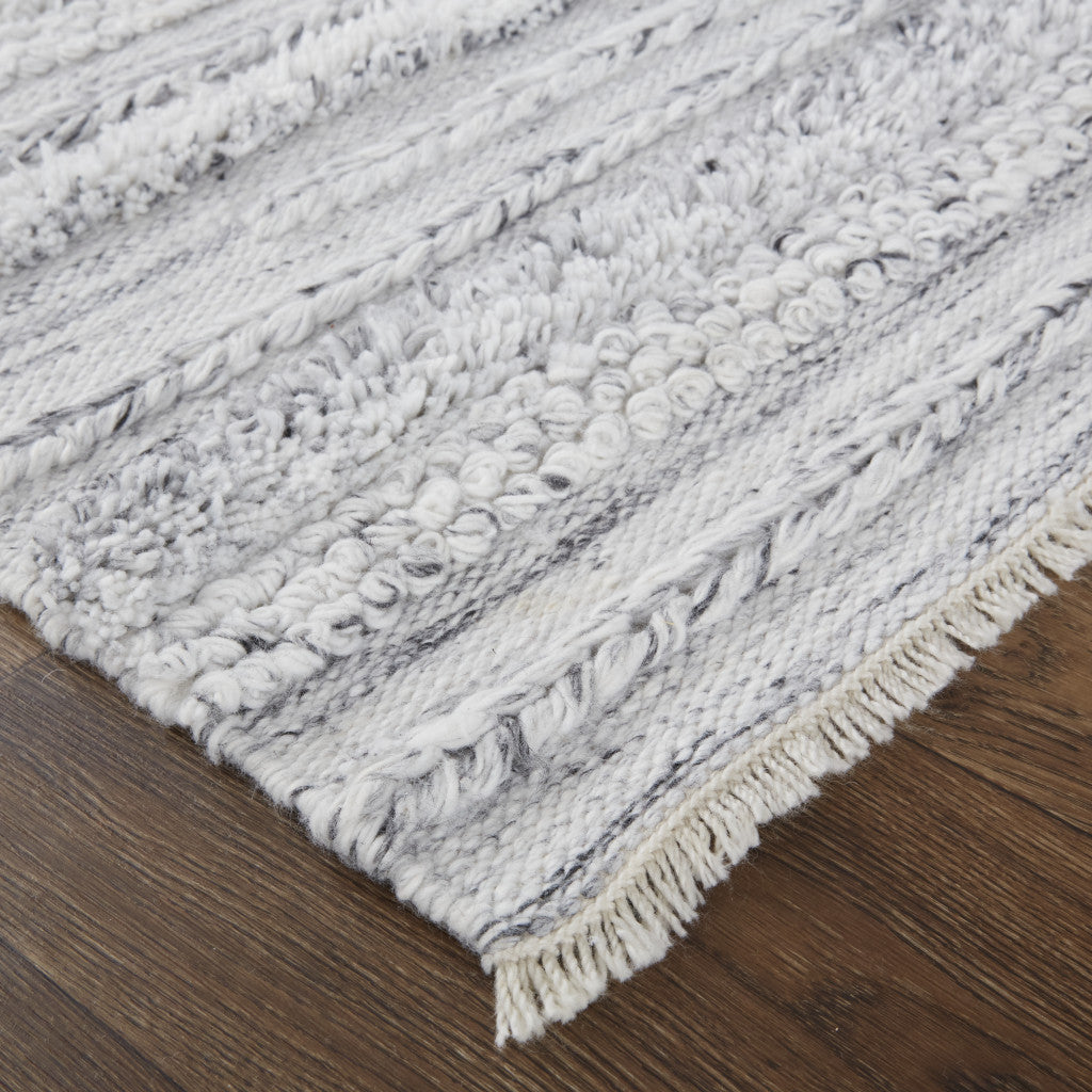 9 x 12 Gray Silver & Ivory Striped Hand Woven Stain Resistant Rug