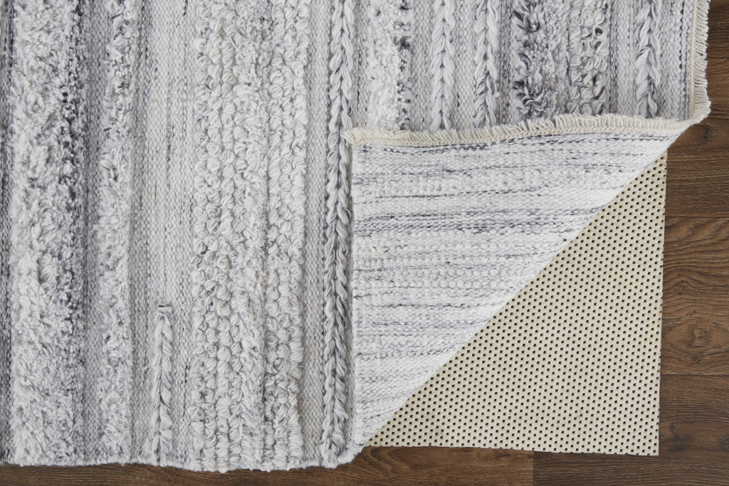 9 x 12 Gray Silver & Ivory Striped Hand Woven Stain Resistant Rug