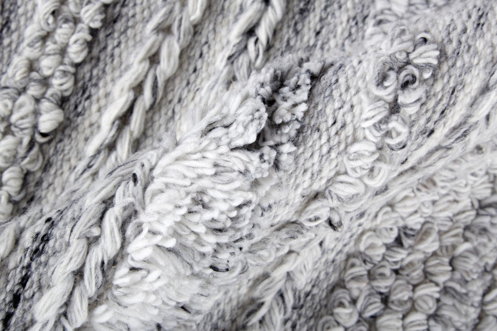 9 x 12 Gray Silver & Ivory Striped Hand Woven Stain Resistant Rug