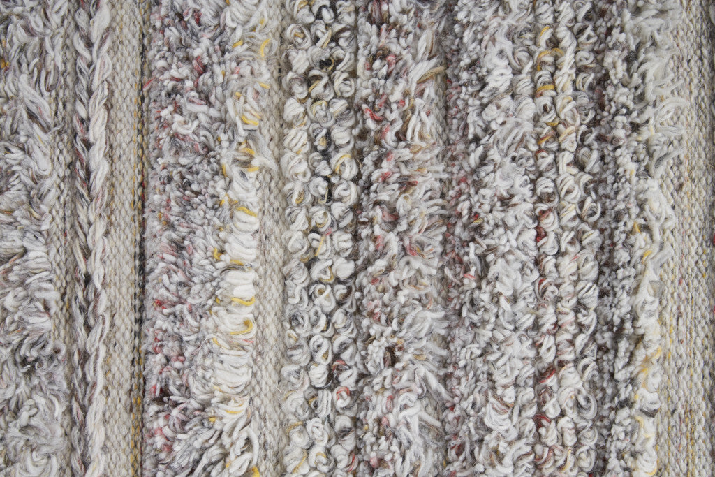 9 x 12 Taupe Ivory & Red Striped Hand Woven Stain Resistant Rug