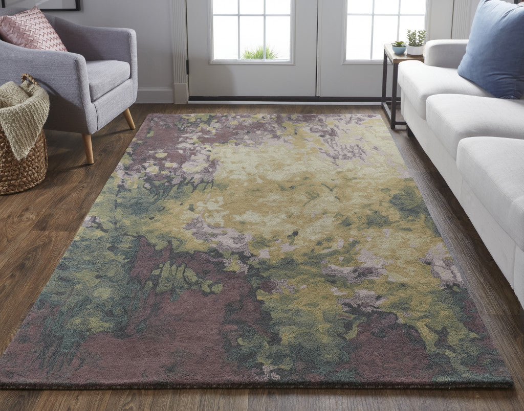 9 x 12 Green & Black Wool Shag Hand Tufted Rug
