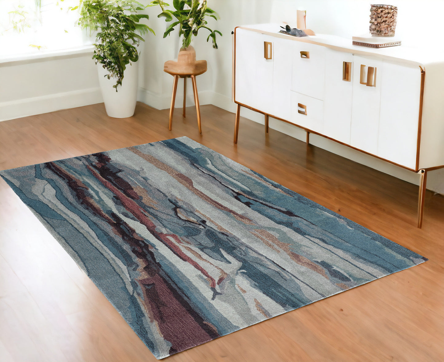 4 x 6 Blue & Orange Wool Hand Tufted Rug