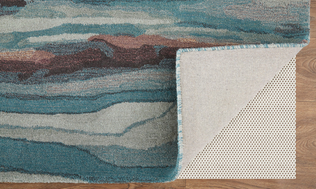 8 x 10 Blue Red & Ivory Wool Tufted Handmade Stain Resistant Rug