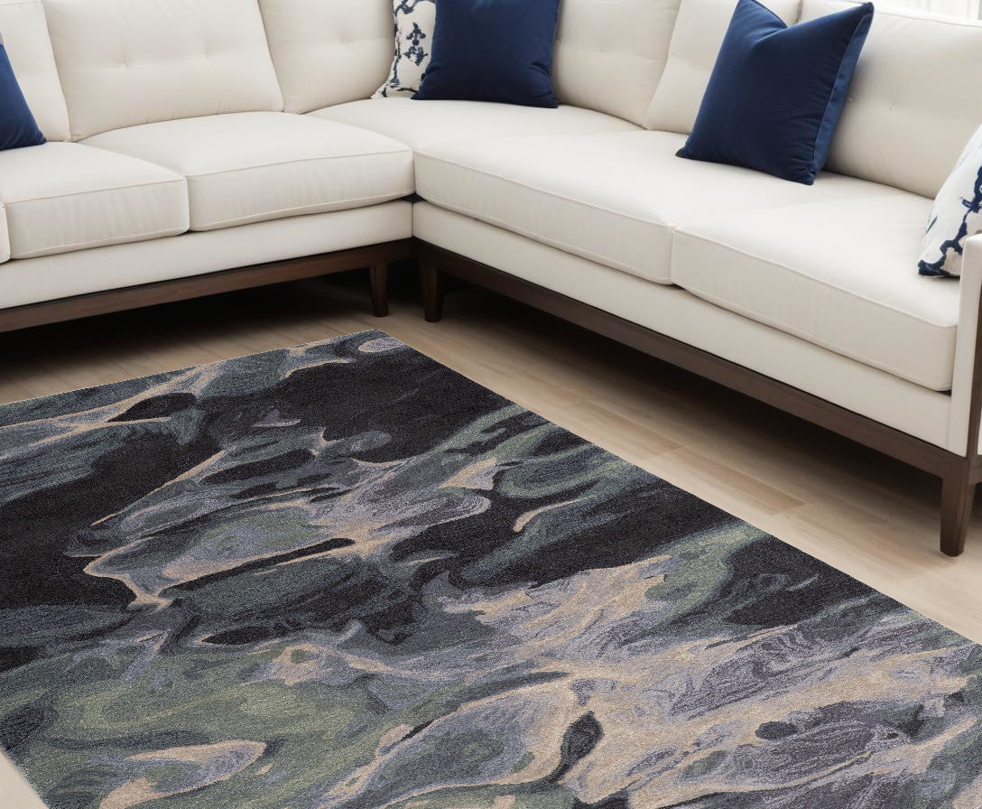 9 x 12 Blue & Black Wool Hand Tufted Rug