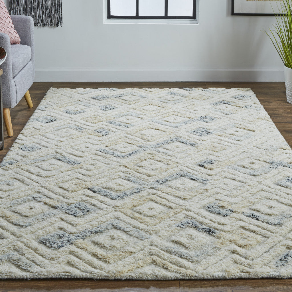 8 x 10 Gray & Ivory Wool Geometric Tufted Handmade Rug