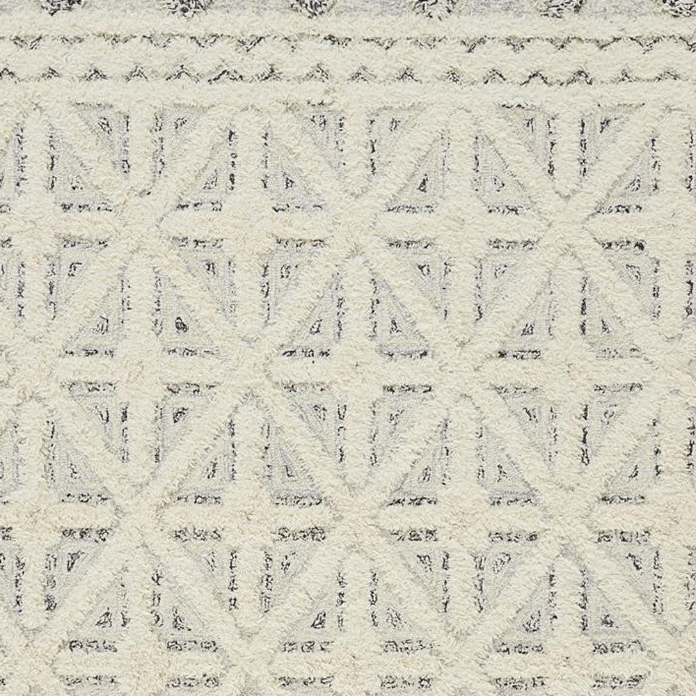 8 x 10 Ivory & Black Wool Geometric Tufted Handmade Stain Resistant Rug