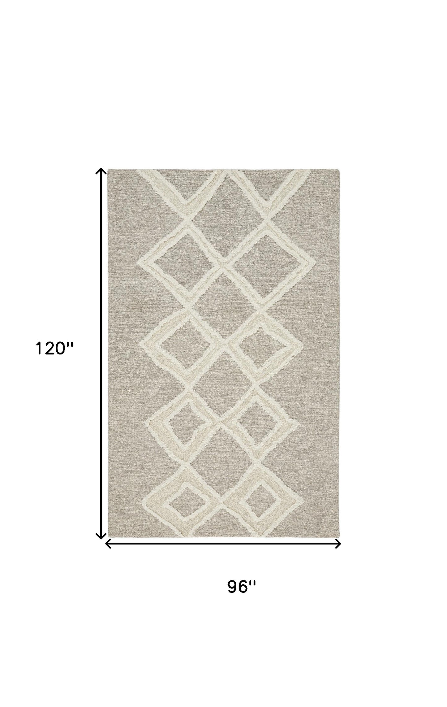 8 x 10 Gray & Ivory Wool Geometric Tufted Handmade Stain Resistant Rug