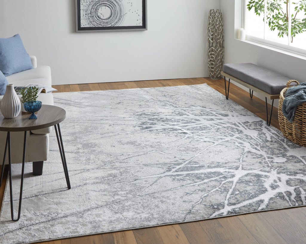 10 x 13 Gray Silver & Ivory Power Loom Rug
