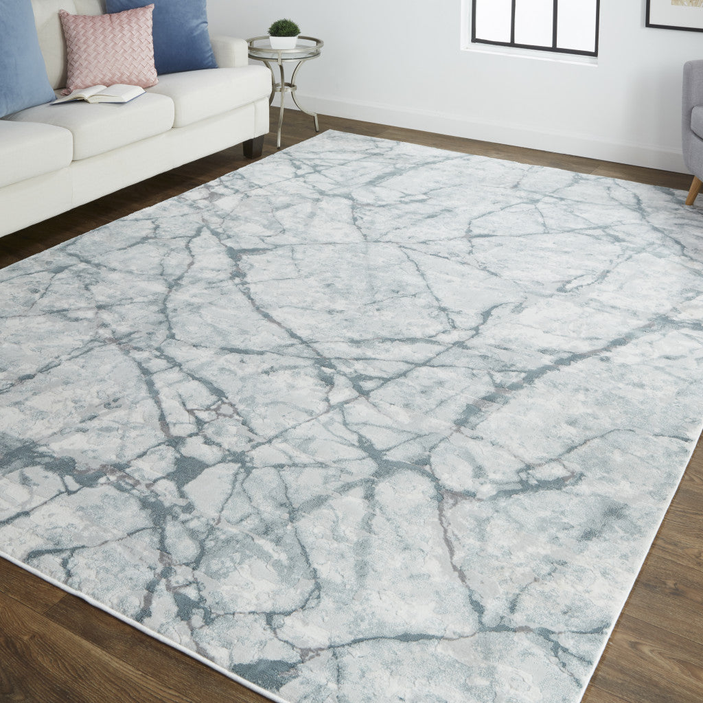 8 x 10 Blue Gray & Ivory Distressed Stain Resistant Rug
