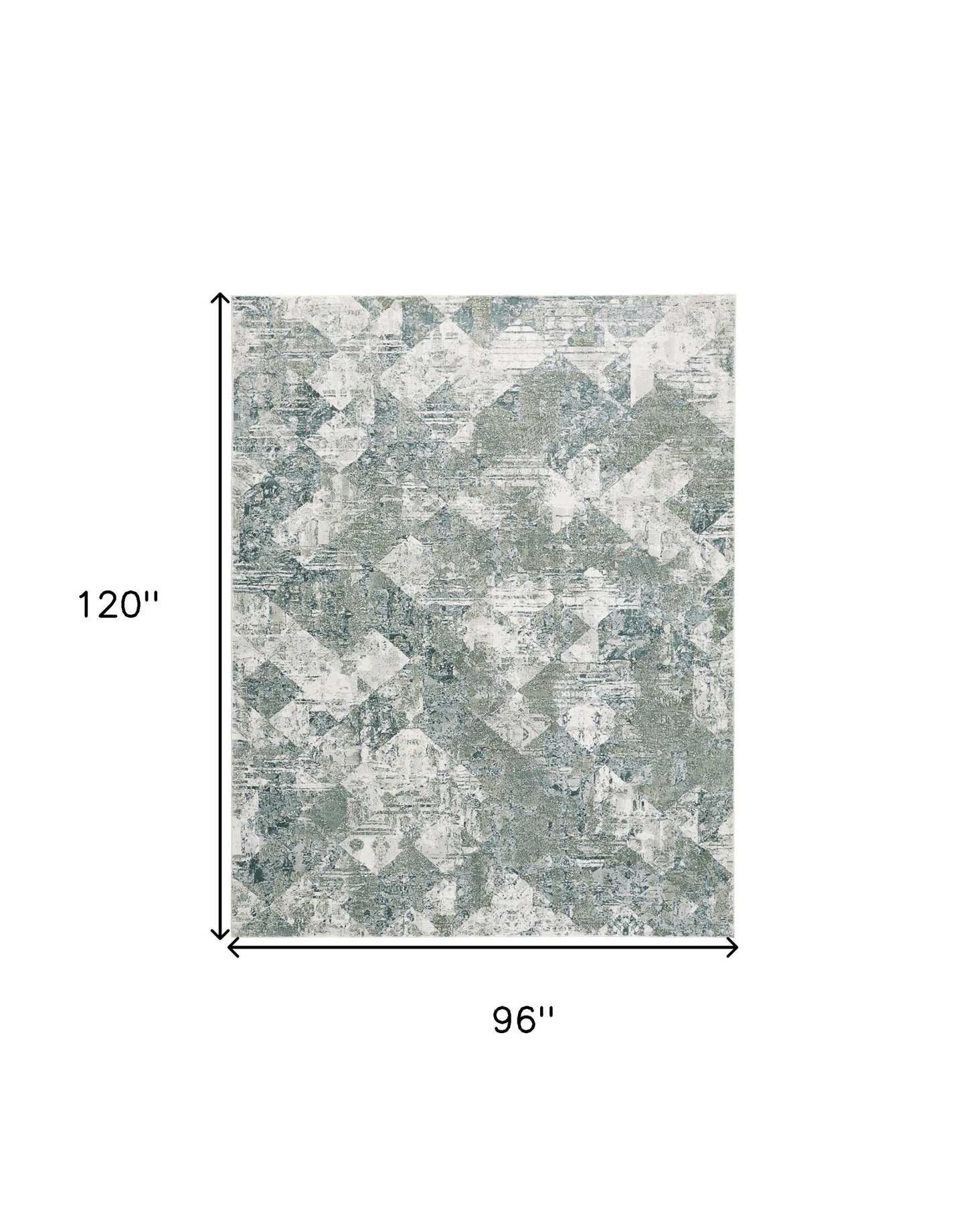 8 x 10 Green & Ivory Patchwork Distressed Stain Resistant Rug