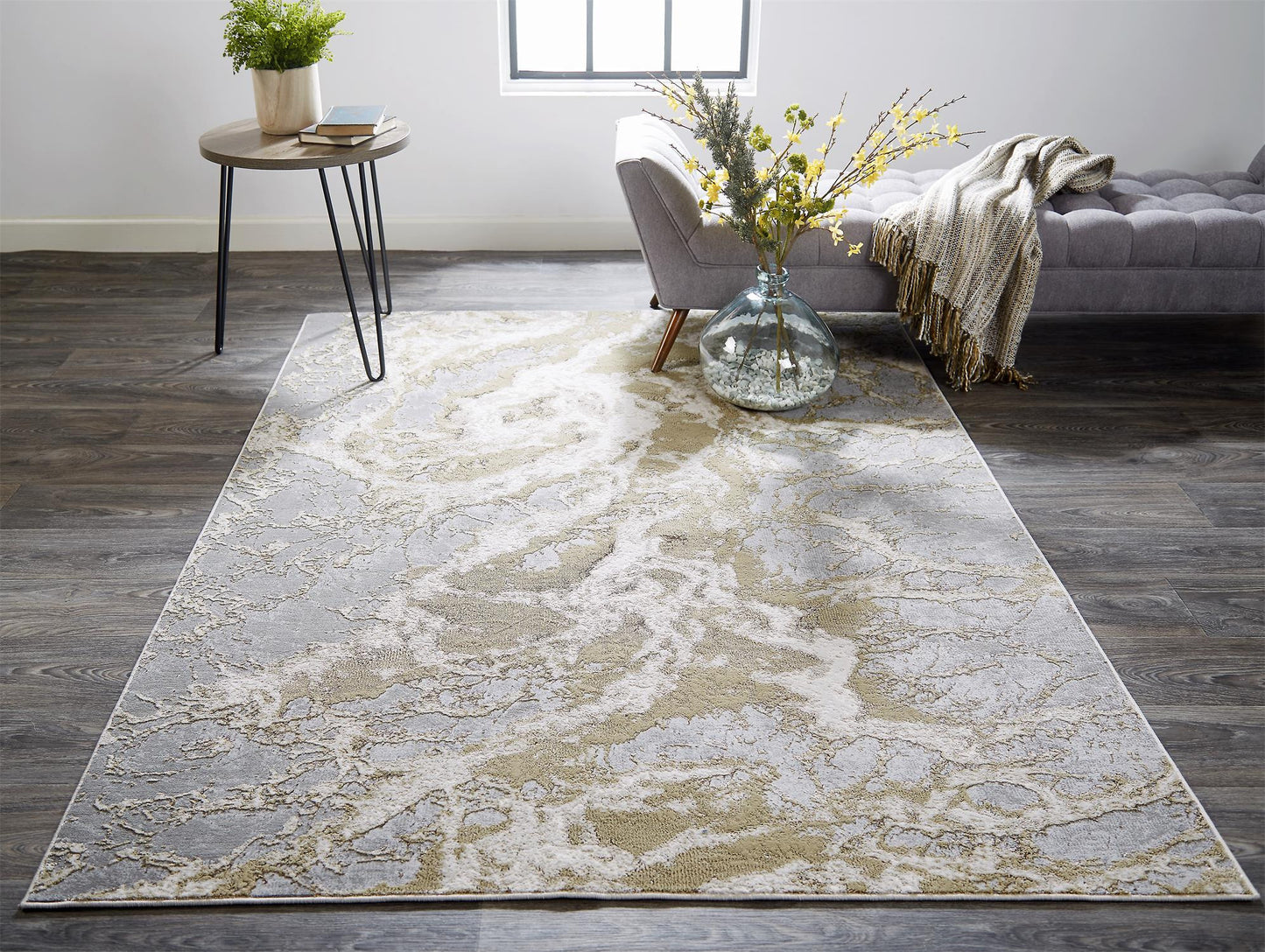 10 x 13 Ivory Silver & Gold Stain Resistant Rug