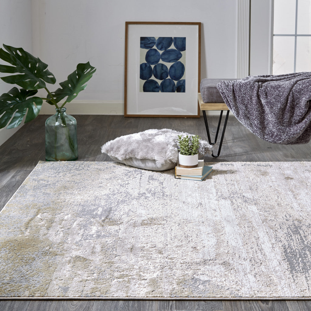 10 x 13 Ivory Gold & Gray Stain Resistant Rug